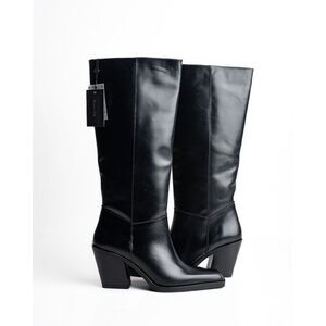 Massimo Dutti Knee High Boots Heeled Leather Black EU 40 US 9 1062/250 NWT